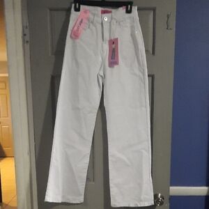 Stylish White Wide Leg Jeans with Pink Accents